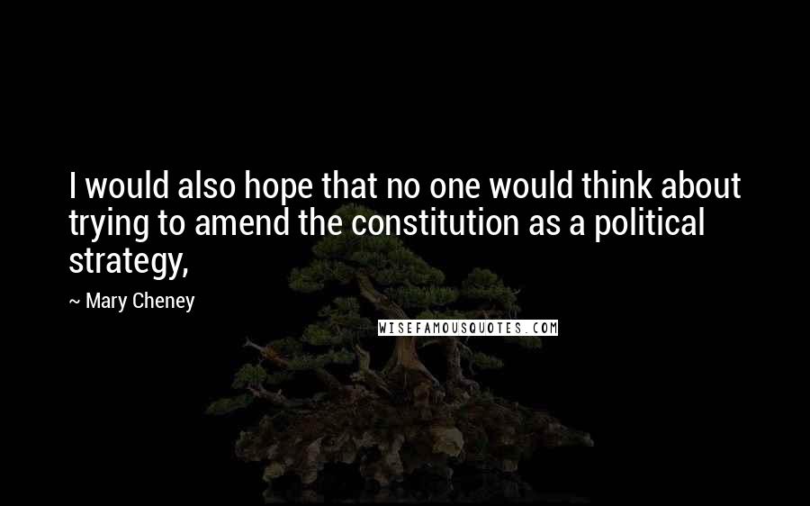 Mary Cheney Quotes: I would also hope that no one would think about trying to amend the constitution as a political strategy,