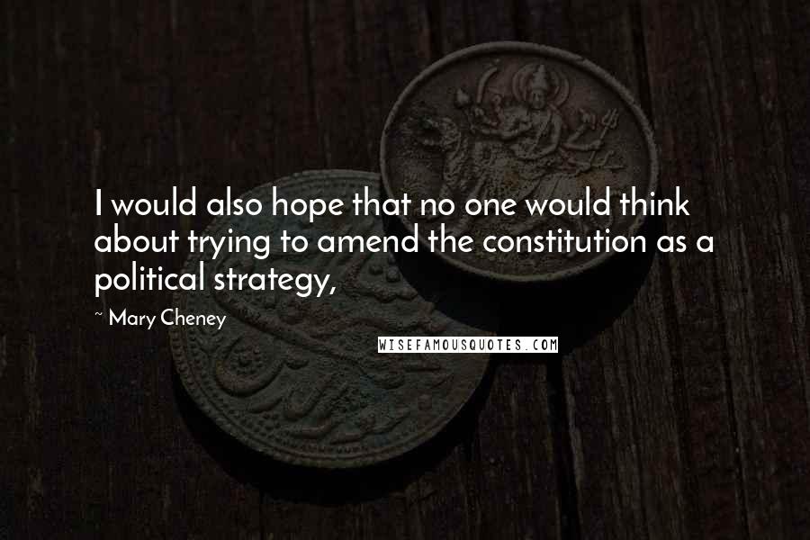 Mary Cheney Quotes: I would also hope that no one would think about trying to amend the constitution as a political strategy,