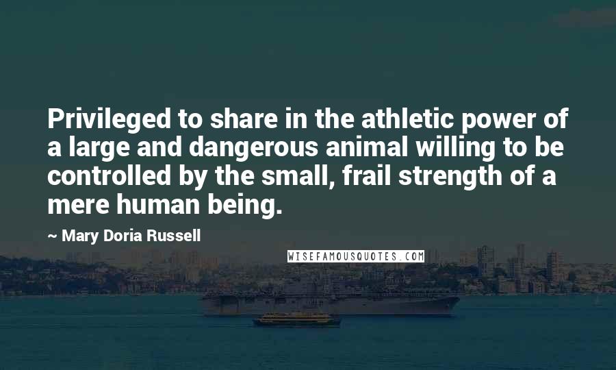 Mary Doria Russell Quotes: Privileged to share in the athletic power of a large and dangerous animal willing to be controlled by the small, frail strength of a mere human being.