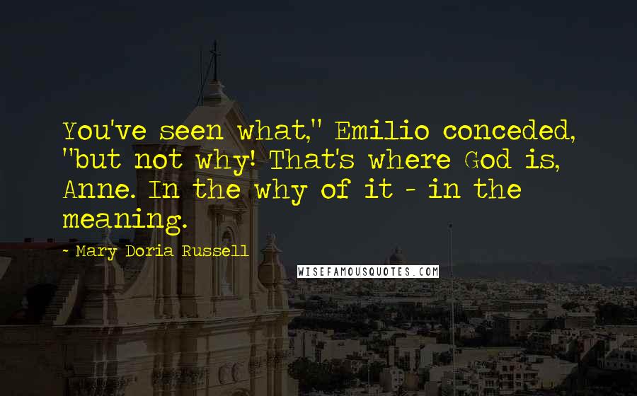 Mary Doria Russell Quotes: You've seen what," Emilio conceded, "but not why! That's where God is, Anne. In the why of it - in the meaning.