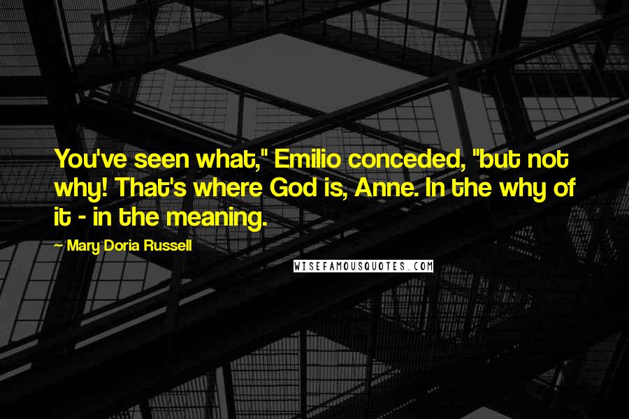 Mary Doria Russell Quotes: You've seen what," Emilio conceded, "but not why! That's where God is, Anne. In the why of it - in the meaning.