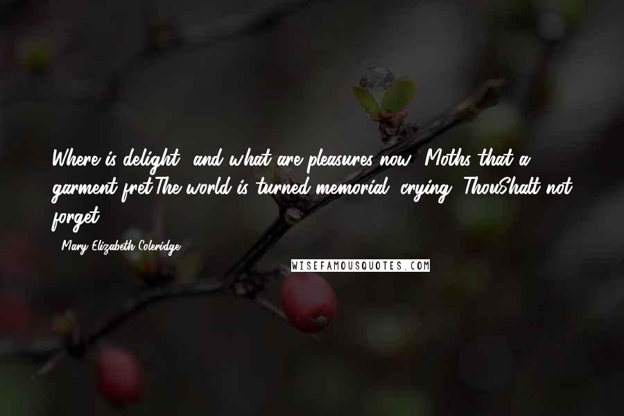 Mary Elizabeth Coleridge Quotes: Where is delight? and what are pleasures now?-Moths that a garment fret.The world is turned memorial, crying, ThouShalt not forget!