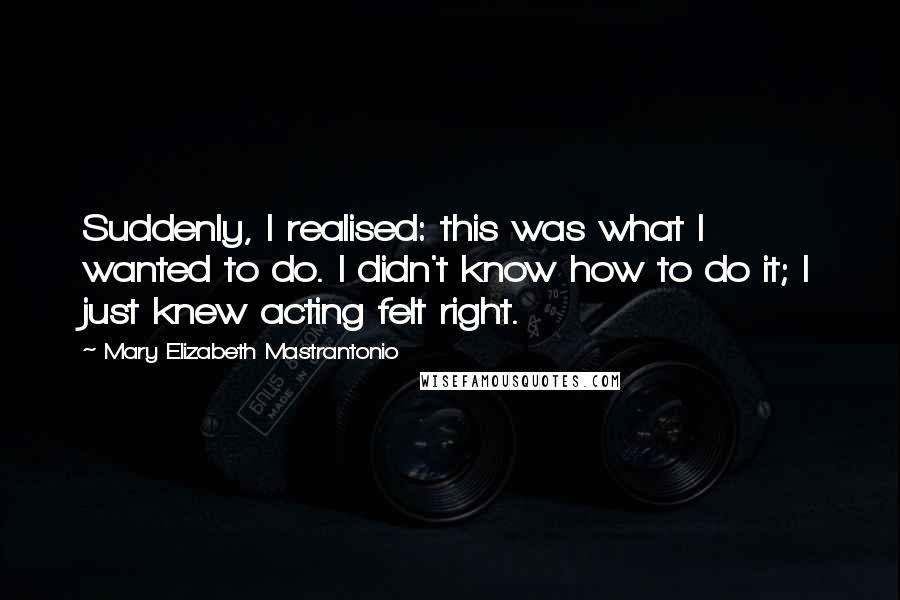 Mary Elizabeth Mastrantonio Quotes: Suddenly, I realised: this was what I wanted to do. I didn't know how to do it; I just knew acting felt right.