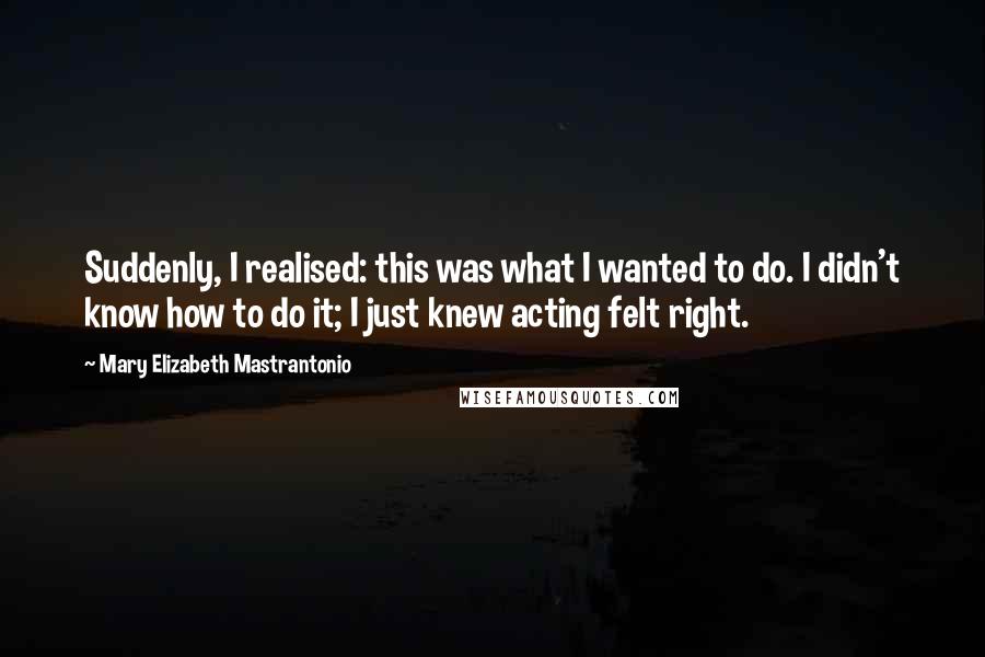 Mary Elizabeth Mastrantonio Quotes: Suddenly, I realised: this was what I wanted to do. I didn't know how to do it; I just knew acting felt right.