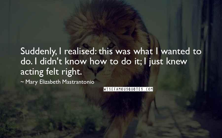 Mary Elizabeth Mastrantonio Quotes: Suddenly, I realised: this was what I wanted to do. I didn't know how to do it; I just knew acting felt right.