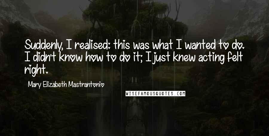Mary Elizabeth Mastrantonio Quotes: Suddenly, I realised: this was what I wanted to do. I didn't know how to do it; I just knew acting felt right.
