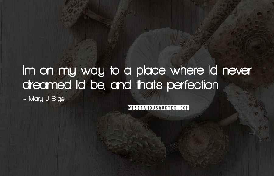 Mary J. Blige Quotes: I'm on my way to a place where I'd never dreamed I'd be, and that's perfection.