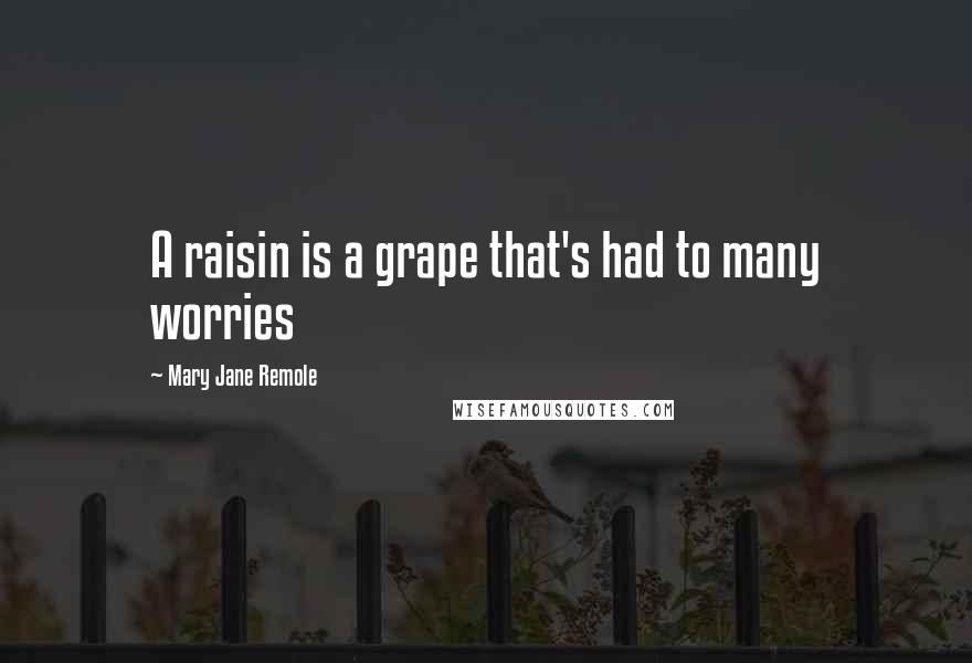 Mary Jane Remole Quotes: A raisin is a grape that's had to many worries