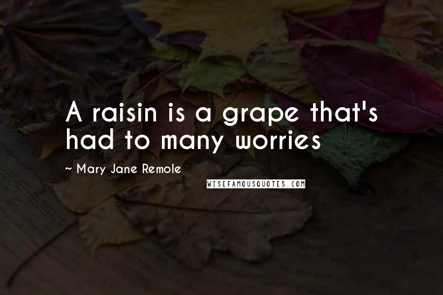 Mary Jane Remole Quotes: A raisin is a grape that's had to many worries