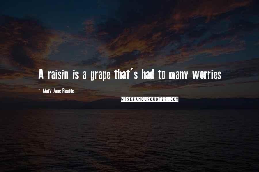 Mary Jane Remole Quotes: A raisin is a grape that's had to many worries