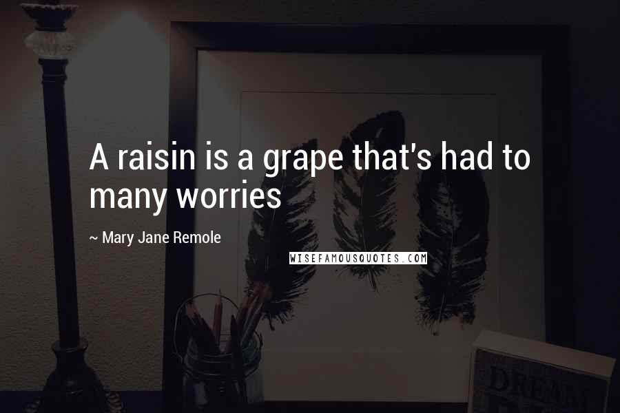 Mary Jane Remole Quotes: A raisin is a grape that's had to many worries