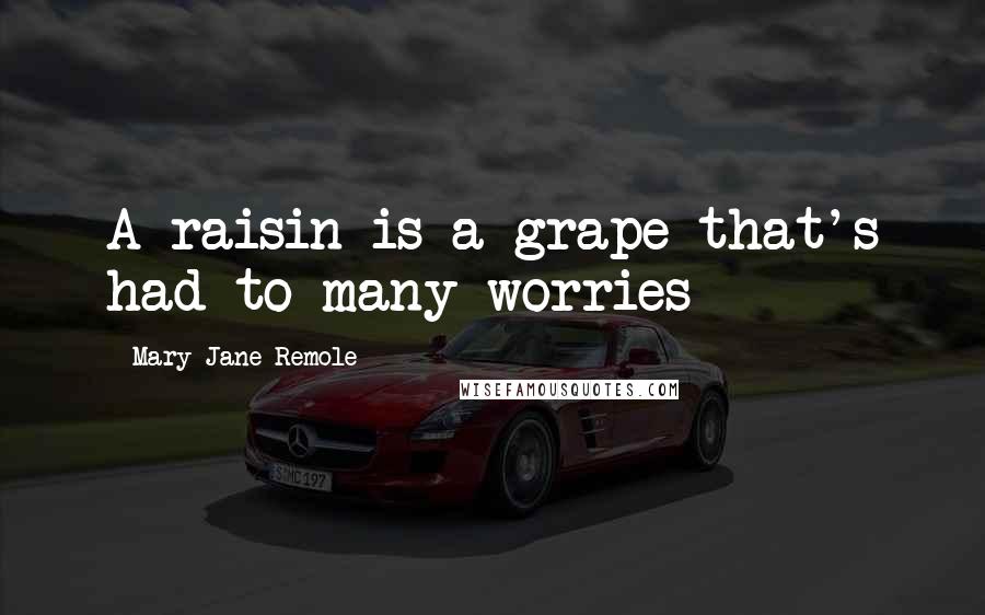 Mary Jane Remole Quotes: A raisin is a grape that's had to many worries