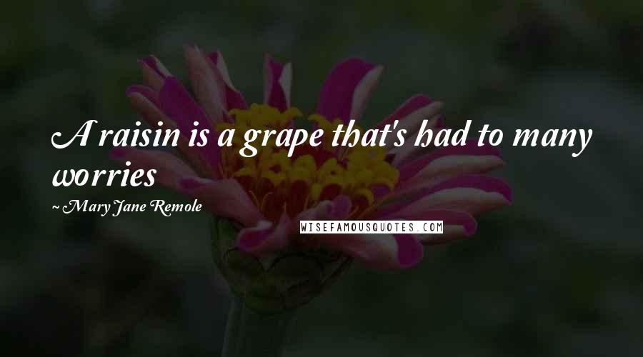 Mary Jane Remole Quotes: A raisin is a grape that's had to many worries