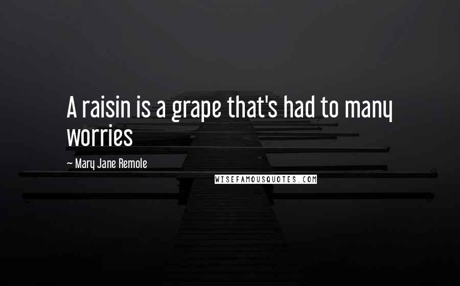 Mary Jane Remole Quotes: A raisin is a grape that's had to many worries