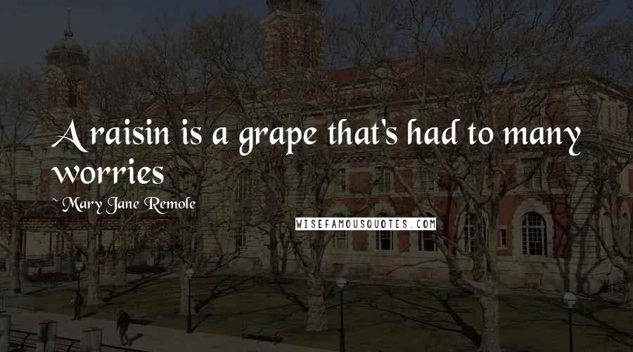 Mary Jane Remole Quotes: A raisin is a grape that's had to many worries