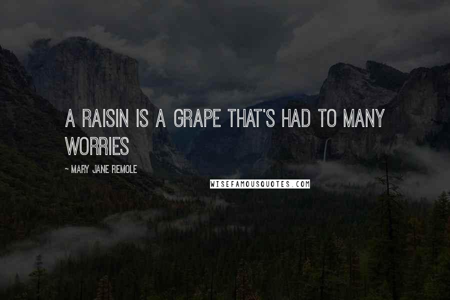 Mary Jane Remole Quotes: A raisin is a grape that's had to many worries