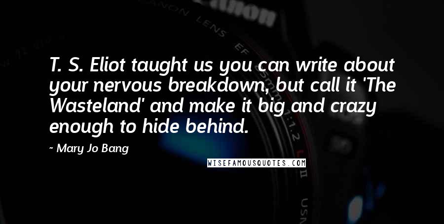 Mary Jo Bang Quotes: T. S. Eliot taught us you can write about your nervous breakdown, but call it 'The Wasteland' and make it big and crazy enough to hide behind.