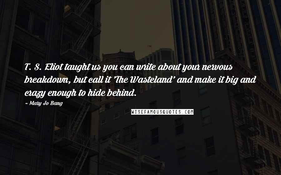 Mary Jo Bang Quotes: T. S. Eliot taught us you can write about your nervous breakdown, but call it 'The Wasteland' and make it big and crazy enough to hide behind.