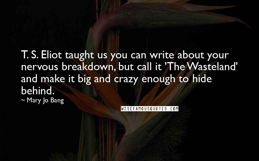 Mary Jo Bang Quotes: T. S. Eliot taught us you can write about your nervous breakdown, but call it 'The Wasteland' and make it big and crazy enough to hide behind.