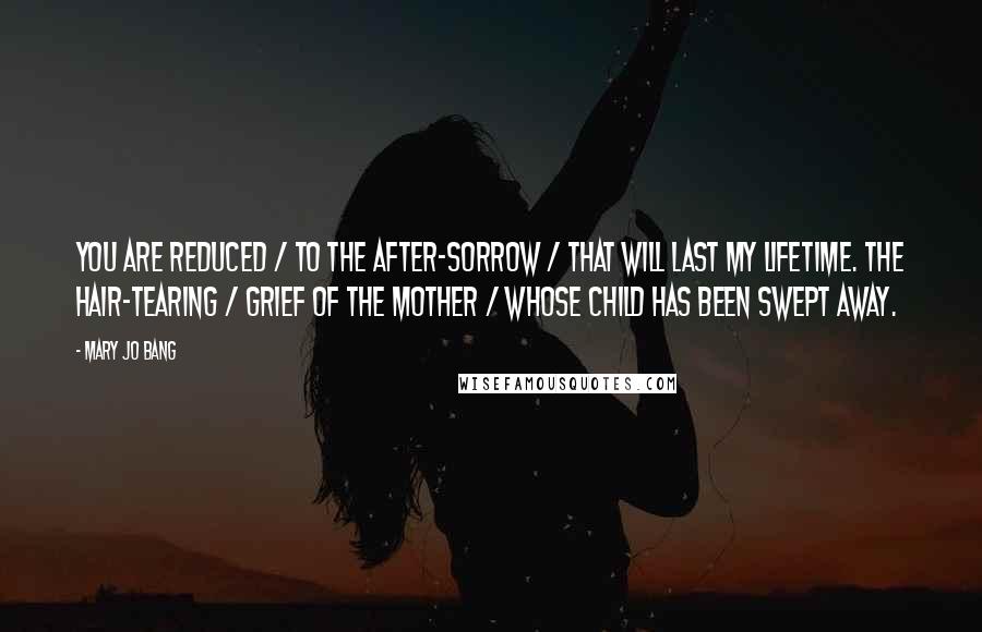 Mary Jo Bang Quotes: You are reduced / To the after-sorrow / That will last my lifetime. The hair-tearing / Grief of the mother / Whose child has been swept away.