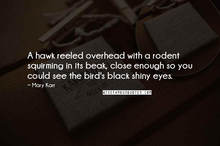 Mary Karr Quotes: A hawk reeled overhead with a rodent squirming in its beak, close enough so you could see the bird's black shiny eyes.