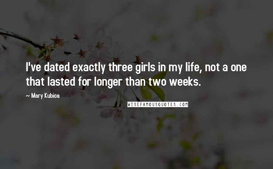 Mary Kubica Quotes: I've dated exactly three girls in my life, not a one that lasted for longer than two weeks.