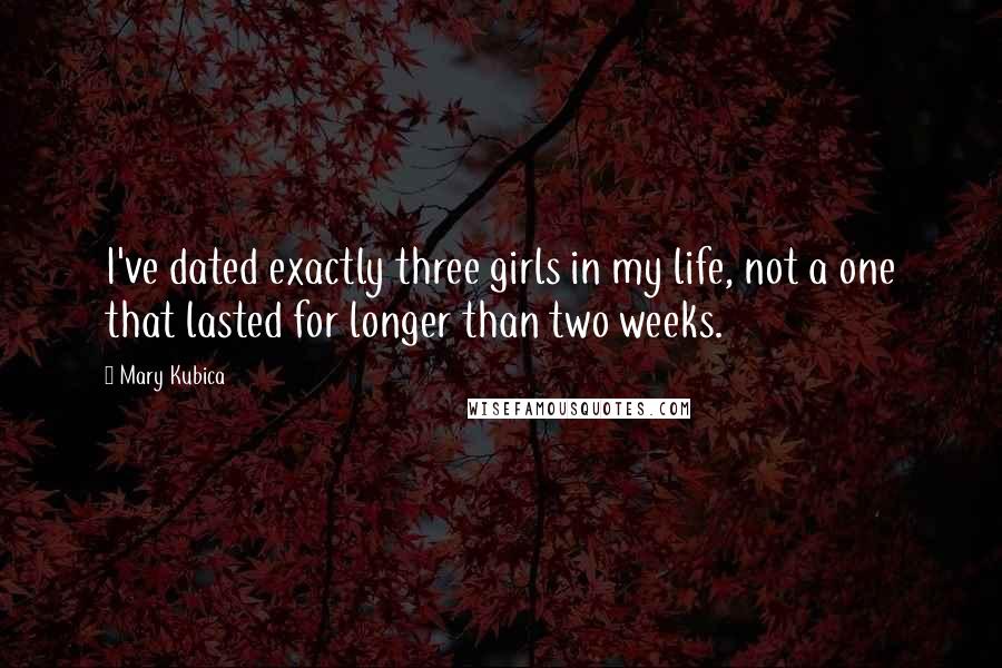 Mary Kubica Quotes: I've dated exactly three girls in my life, not a one that lasted for longer than two weeks.