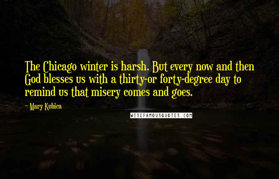 Mary Kubica Quotes: The Chicago winter is harsh. But every now and then God blesses us with a thirty-or forty-degree day to remind us that misery comes and goes.