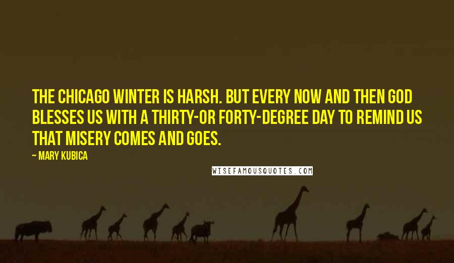 Mary Kubica Quotes: The Chicago winter is harsh. But every now and then God blesses us with a thirty-or forty-degree day to remind us that misery comes and goes.