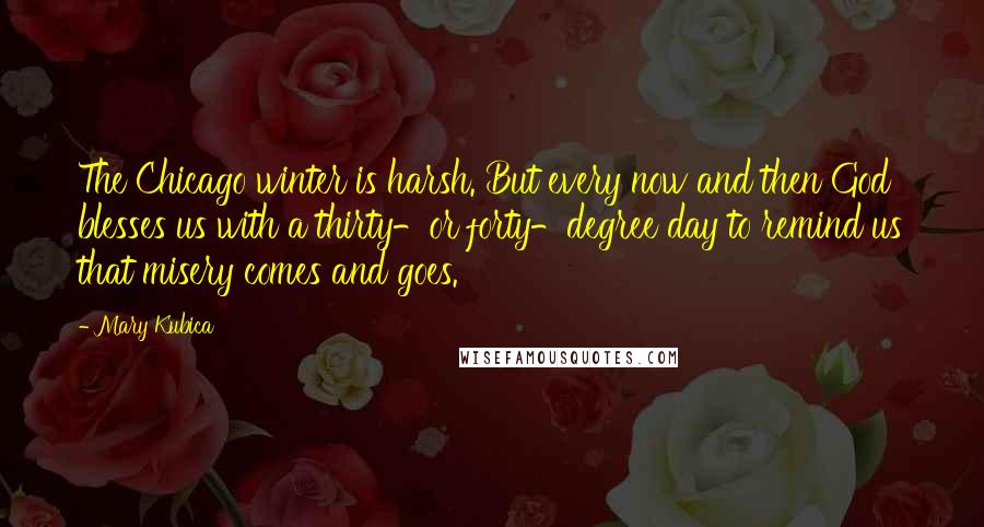 Mary Kubica Quotes: The Chicago winter is harsh. But every now and then God blesses us with a thirty-or forty-degree day to remind us that misery comes and goes.