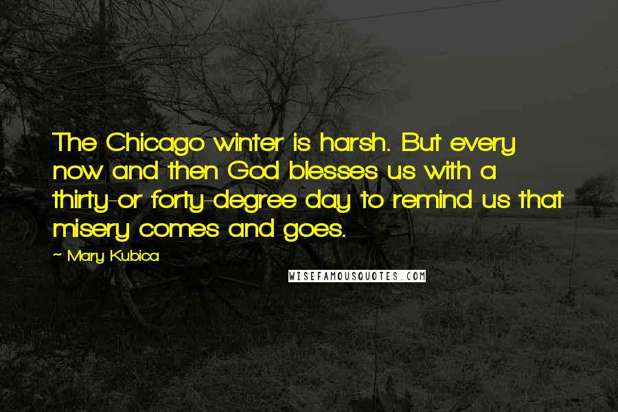 Mary Kubica Quotes: The Chicago winter is harsh. But every now and then God blesses us with a thirty-or forty-degree day to remind us that misery comes and goes.