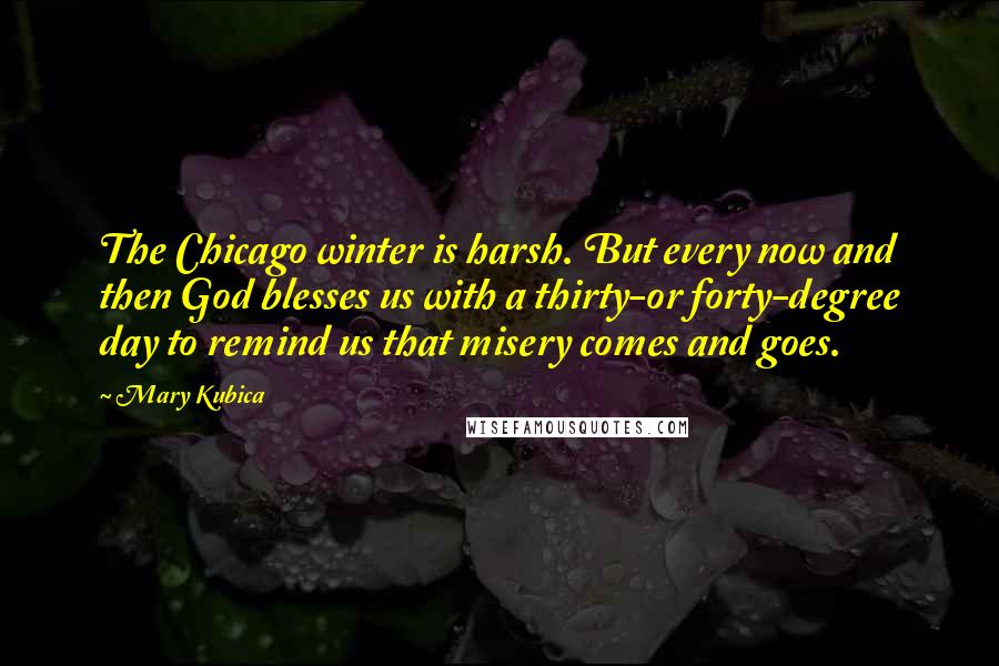 Mary Kubica Quotes: The Chicago winter is harsh. But every now and then God blesses us with a thirty-or forty-degree day to remind us that misery comes and goes.