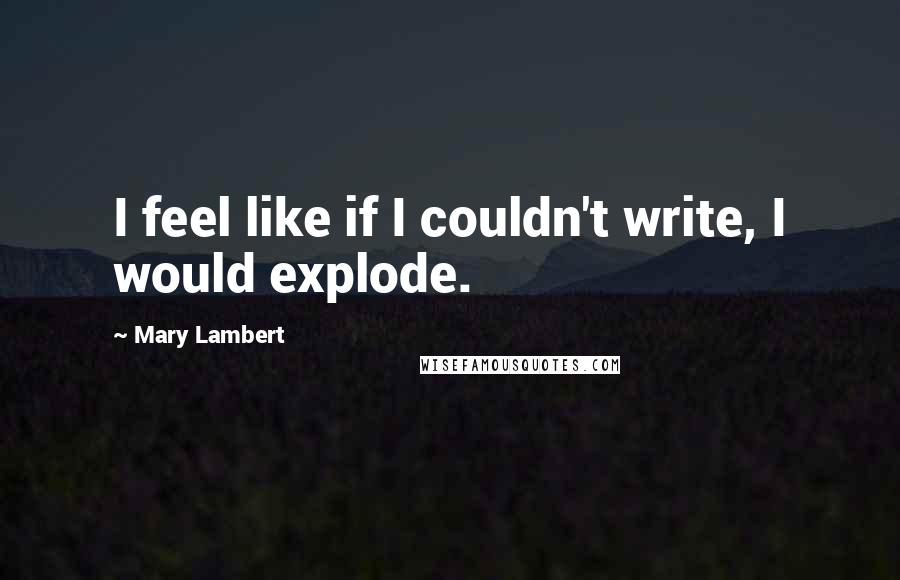 Mary Lambert Quotes: I feel like if I couldn't write, I would explode.