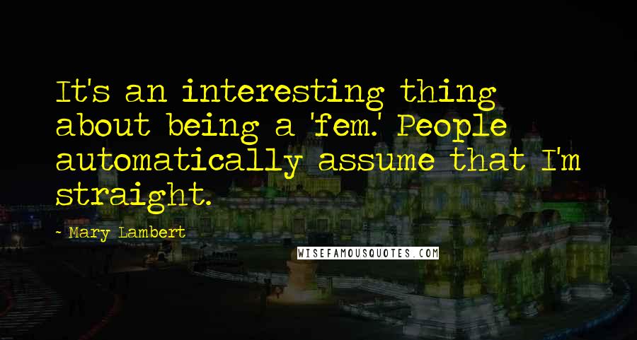 Mary Lambert Quotes: It's an interesting thing about being a 'fem.' People automatically assume that I'm straight.