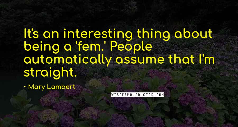 Mary Lambert Quotes: It's an interesting thing about being a 'fem.' People automatically assume that I'm straight.