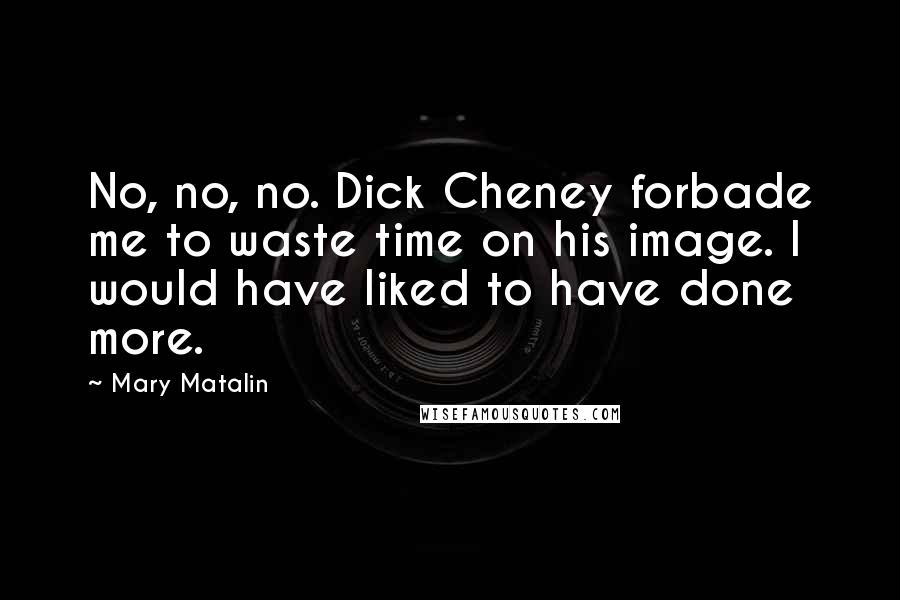 Mary Matalin Quotes: No, no, no. Dick Cheney forbade me to waste time on his image. I would have liked to have done more.