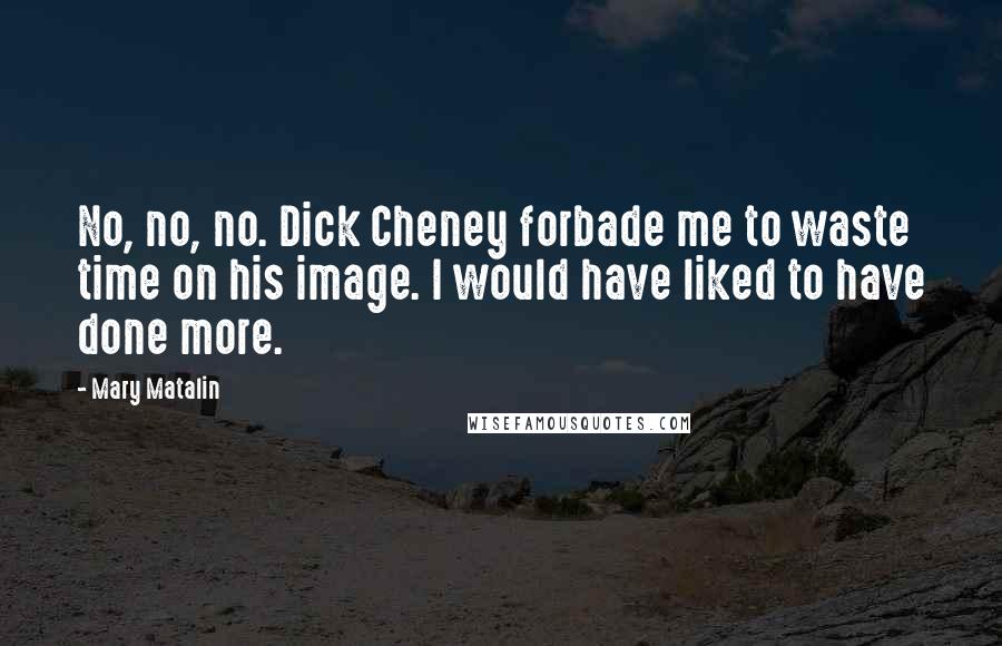Mary Matalin Quotes: No, no, no. Dick Cheney forbade me to waste time on his image. I would have liked to have done more.