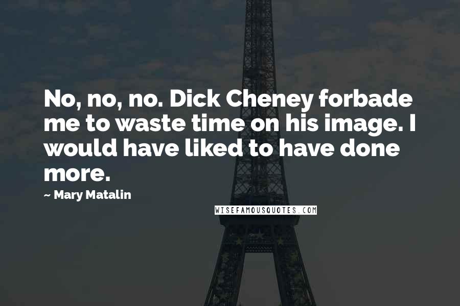 Mary Matalin Quotes: No, no, no. Dick Cheney forbade me to waste time on his image. I would have liked to have done more.