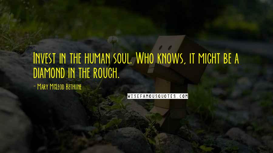 Mary McLeod Bethune Quotes: Invest in the human soul. Who knows, it might be a diamond in the rough.