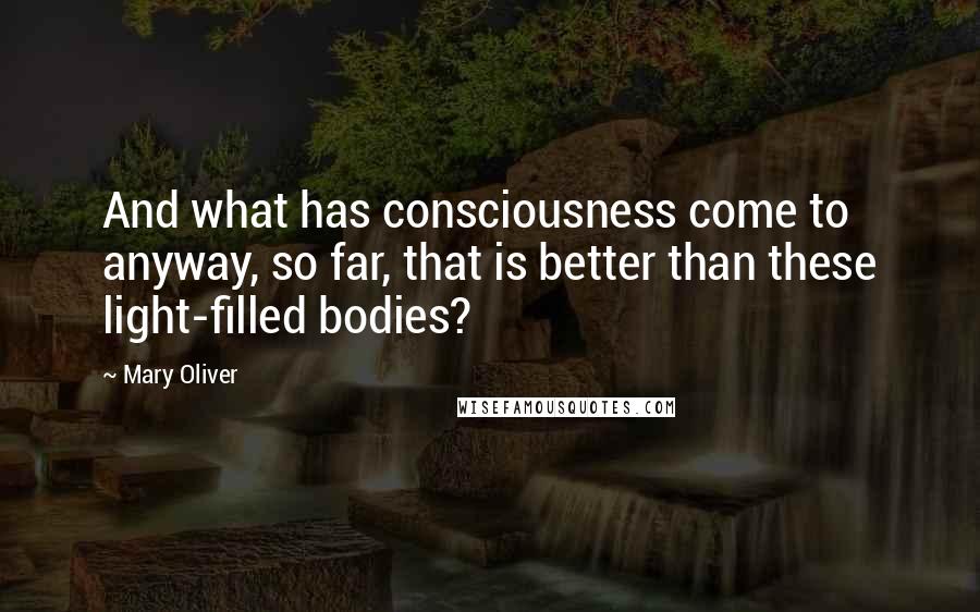 Mary Oliver Quotes: And what has consciousness come to anyway, so far, that is better than these light-filled bodies?