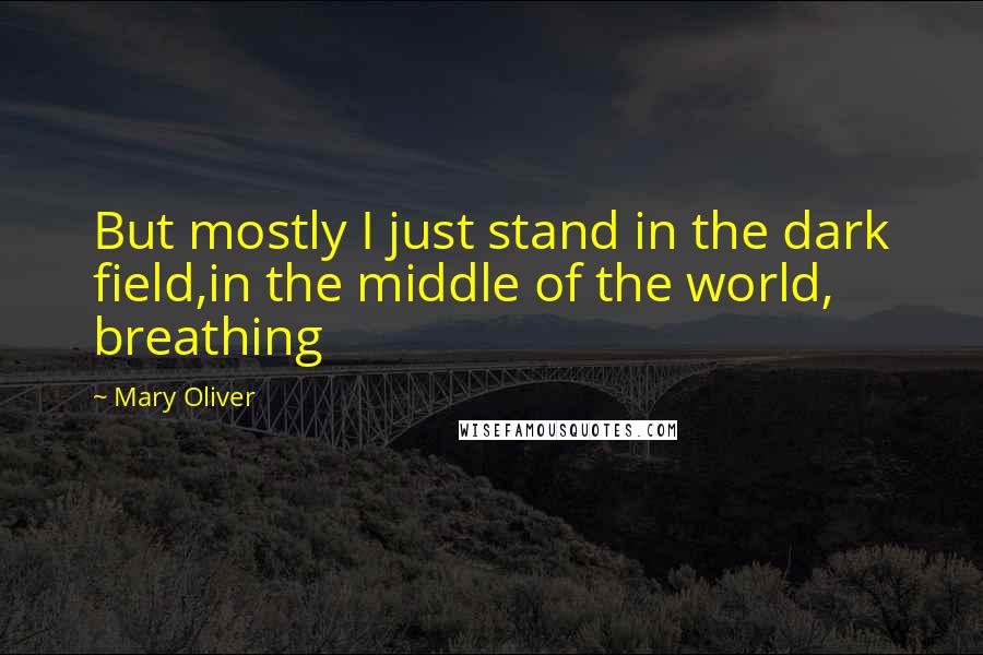 Mary Oliver Quotes: But mostly I just stand in the dark field,in the middle of the world, breathing