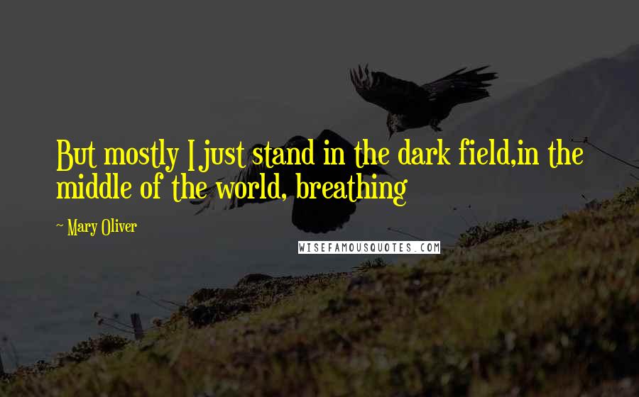 Mary Oliver Quotes: But mostly I just stand in the dark field,in the middle of the world, breathing