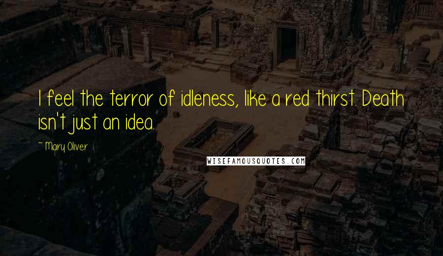 Mary Oliver Quotes: I feel the terror of idleness, like a red thirst. Death isn't just an idea.