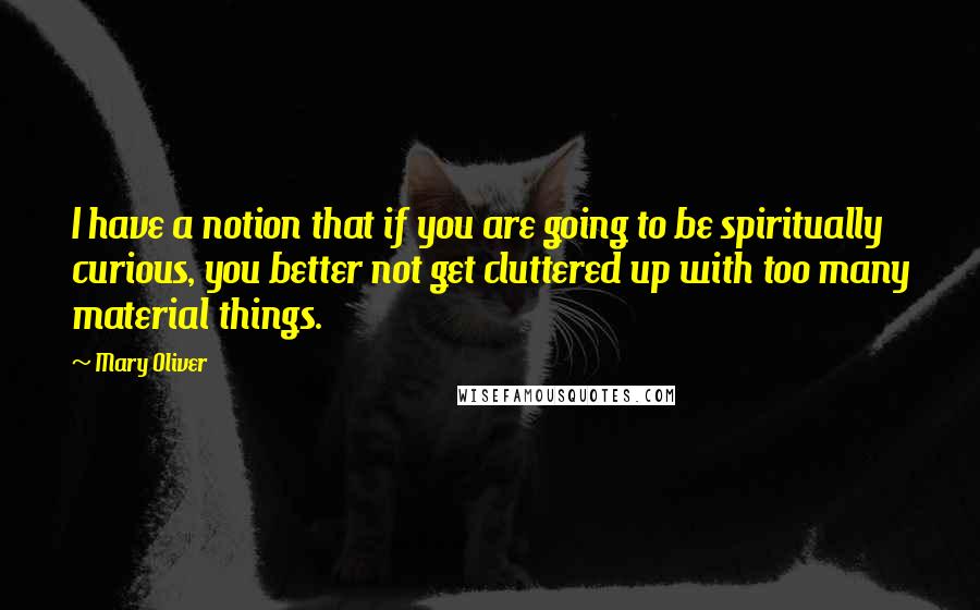 Mary Oliver Quotes: I have a notion that if you are going to be spiritually curious, you better not get cluttered up with too many material things.