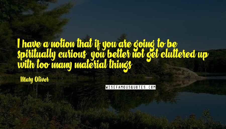 Mary Oliver Quotes: I have a notion that if you are going to be spiritually curious, you better not get cluttered up with too many material things.