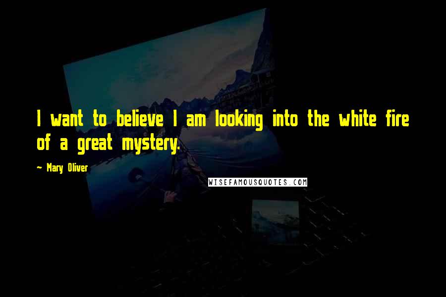 Mary Oliver Quotes: I want to believe I am looking into the white fire of a great mystery.