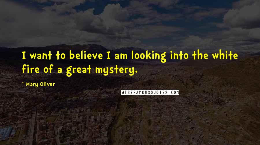 Mary Oliver Quotes: I want to believe I am looking into the white fire of a great mystery.