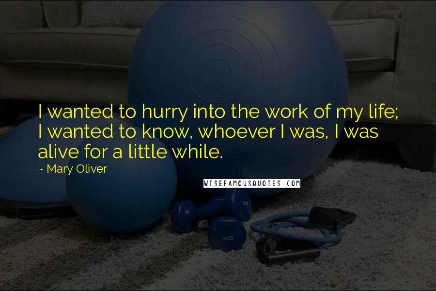 Mary Oliver Quotes: I wanted to hurry into the work of my life; I wanted to know, whoever I was, I was alive for a little while.