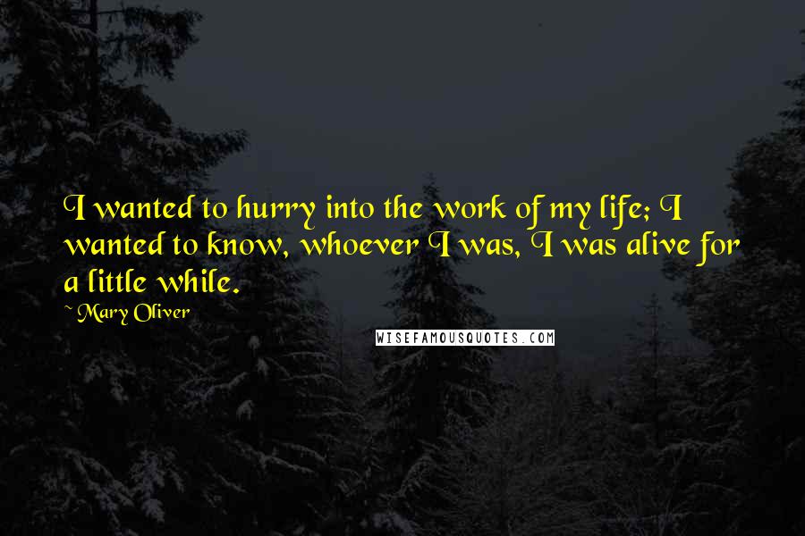 Mary Oliver Quotes: I wanted to hurry into the work of my life; I wanted to know, whoever I was, I was alive for a little while.