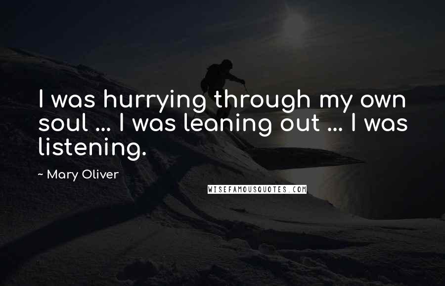 Mary Oliver Quotes: I was hurrying through my own soul ... I was leaning out ... I was listening.